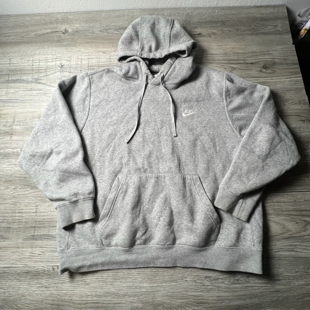 Nike Hoodie Mens XL Gray Sportswear Club Fleece Pullover Embroidered Logo CA0555